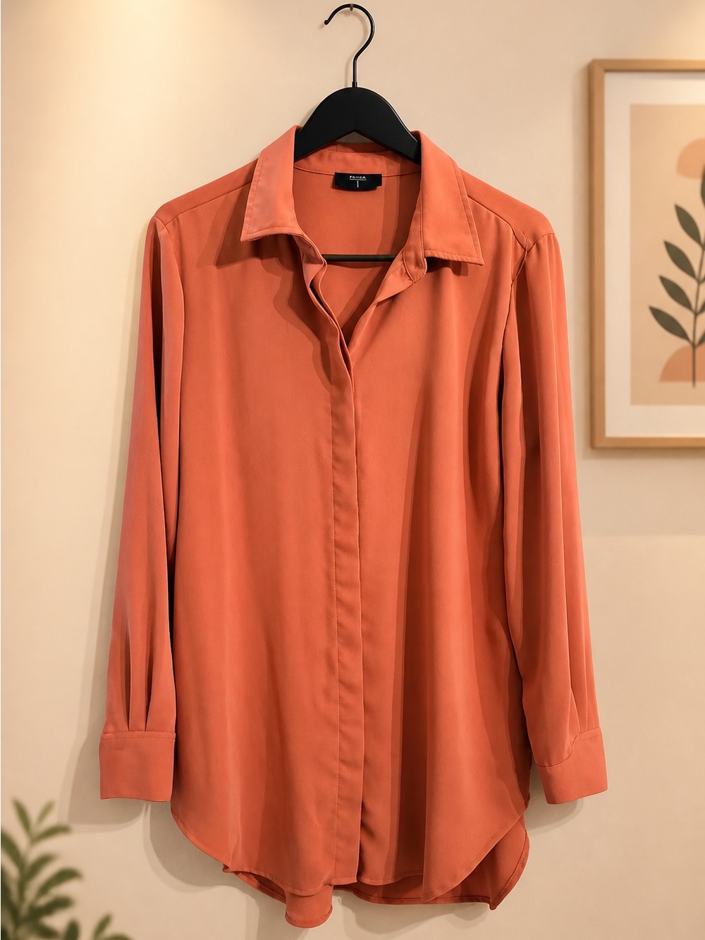 Tahari Rust Orange Button-Down Blouse